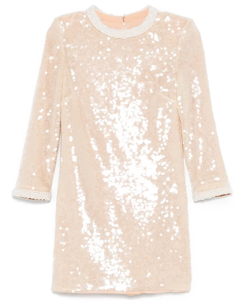 Self-Portrait Pearl Trim Sequin Mini Dress By Self-Portrait Beige