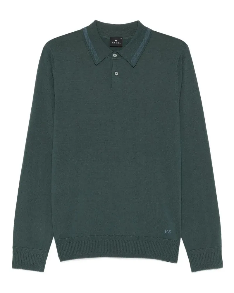Paul Smith Mens Sweater Ls Polo Green