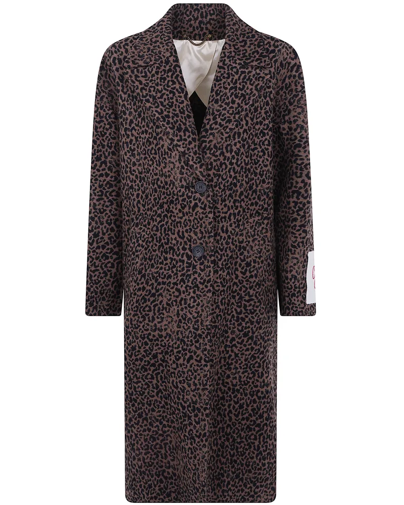 Golden Goose Coat Faded Leopard Jacquard Wool "Golden W`S Cocoon Brown