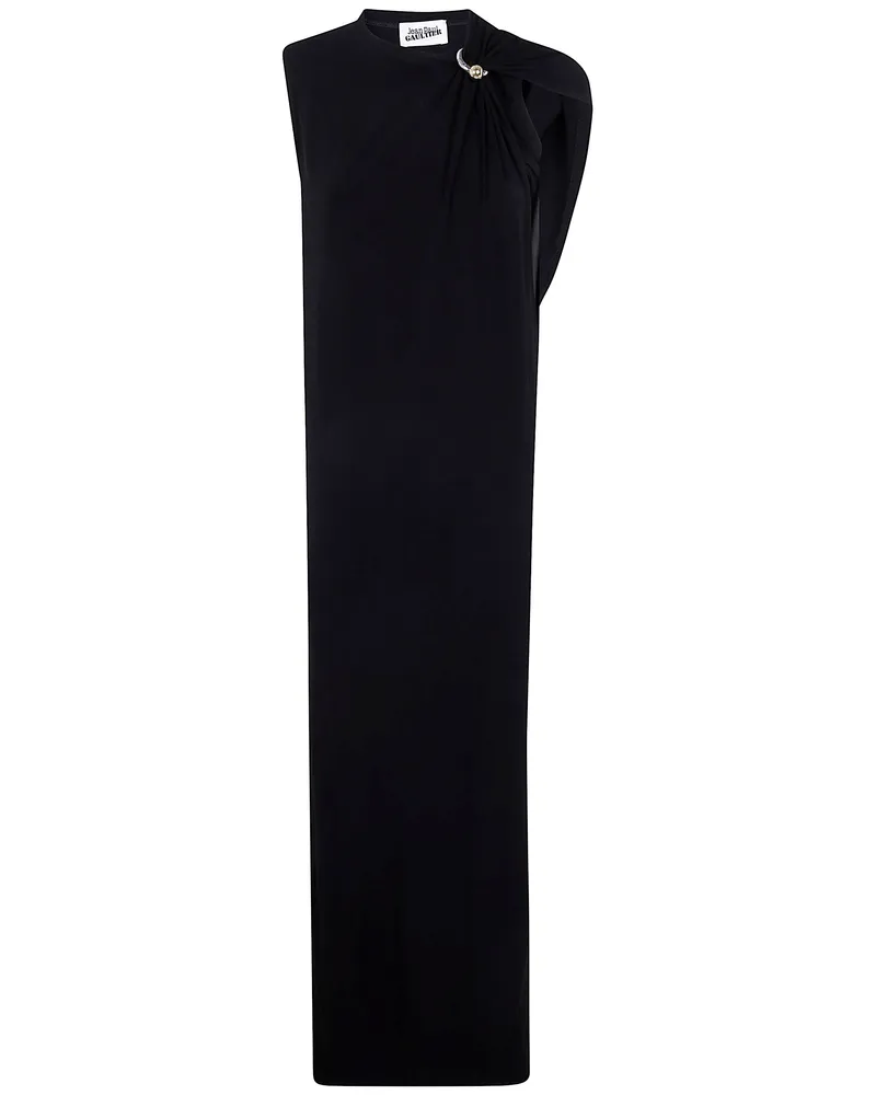 Jean Paul Gaultier Stretch Viscose Double Layer Long Dress With "Gault Black