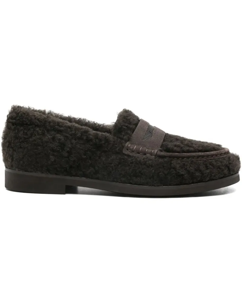 Brunello Cucinelli Fur Loafer Shoes Black