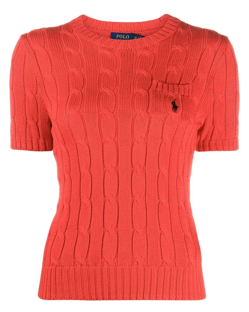 Ralph Lauren Cotton Sweater Crew Neck W/Braids Red