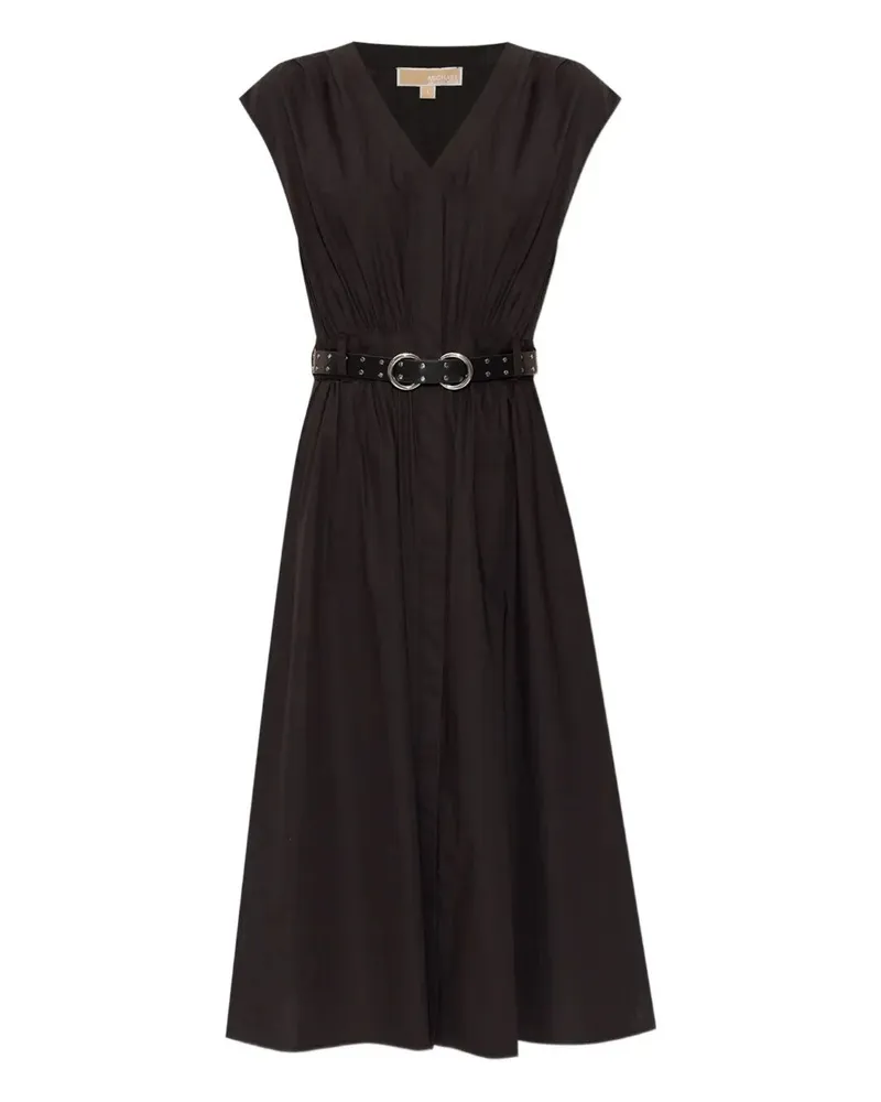Michael Kors Cotton Popeline Midi Dress Black