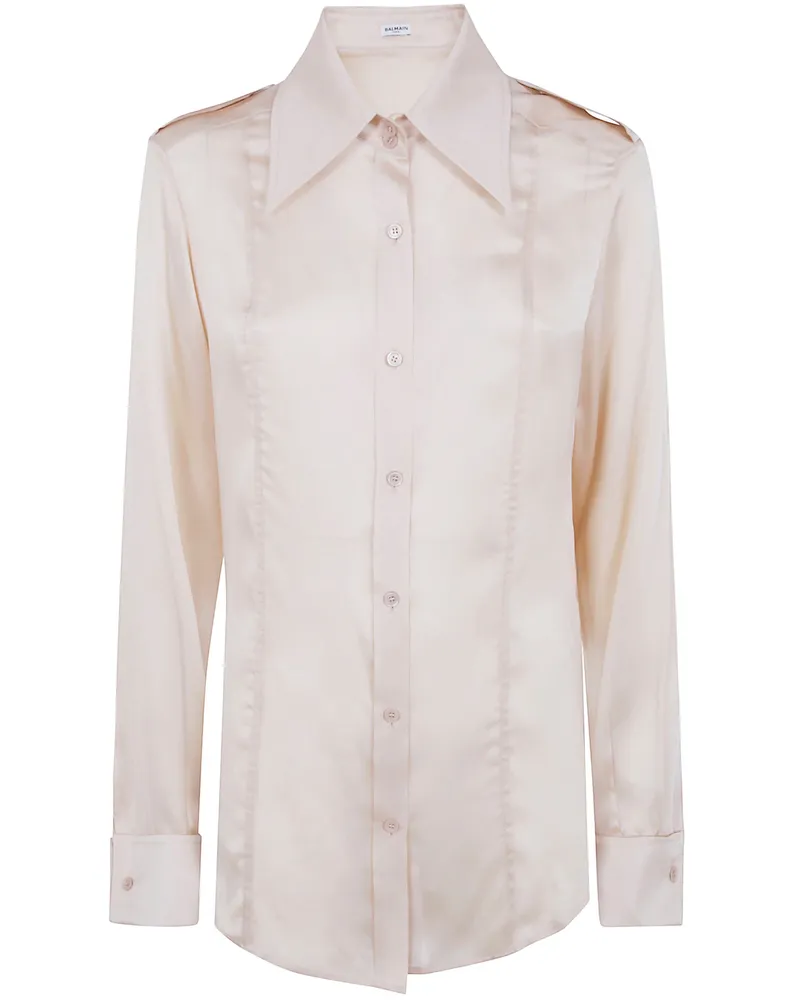 Balmain Shirt Long Sleeves Silk Shirt Beige