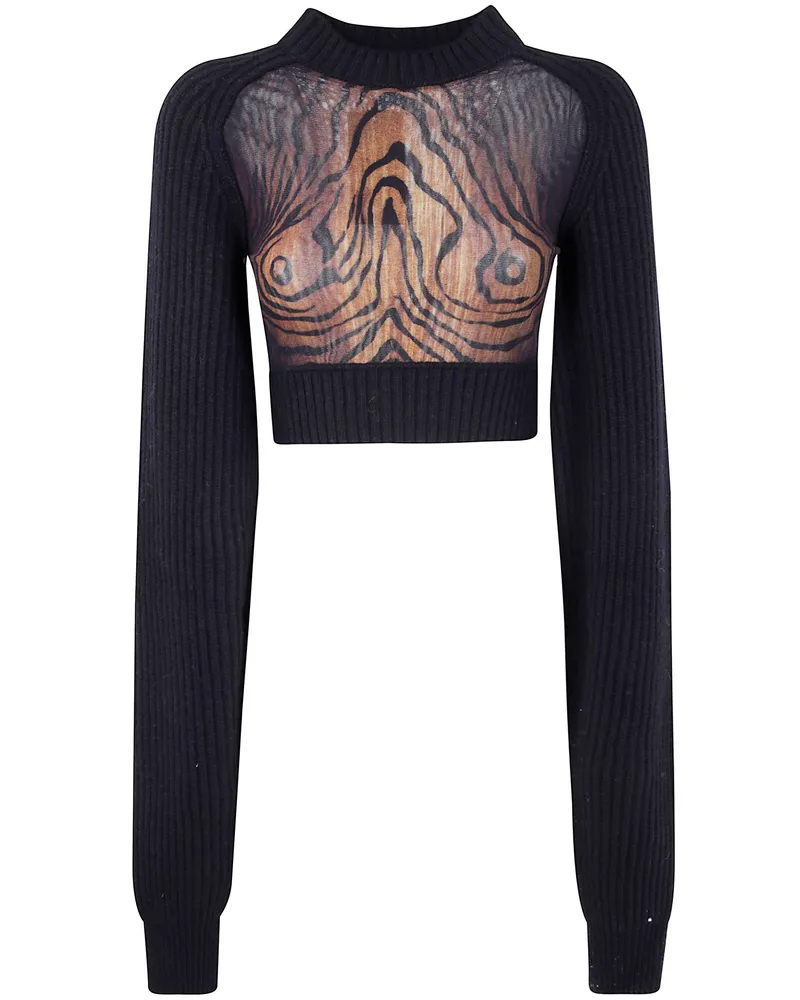 Jean Paul Gaultier Lambswool Ribbed Long Sleeves Cropped Sweater With Black
