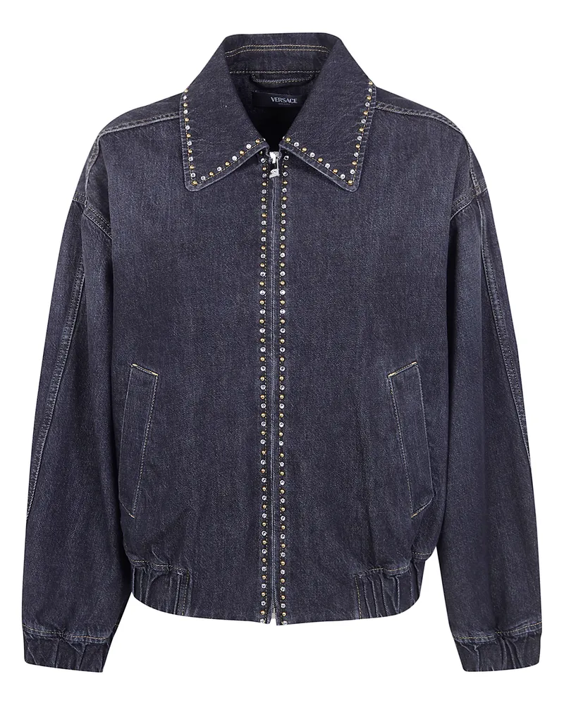 Versace Blouson Denim Stone Washed Black With Studs Black