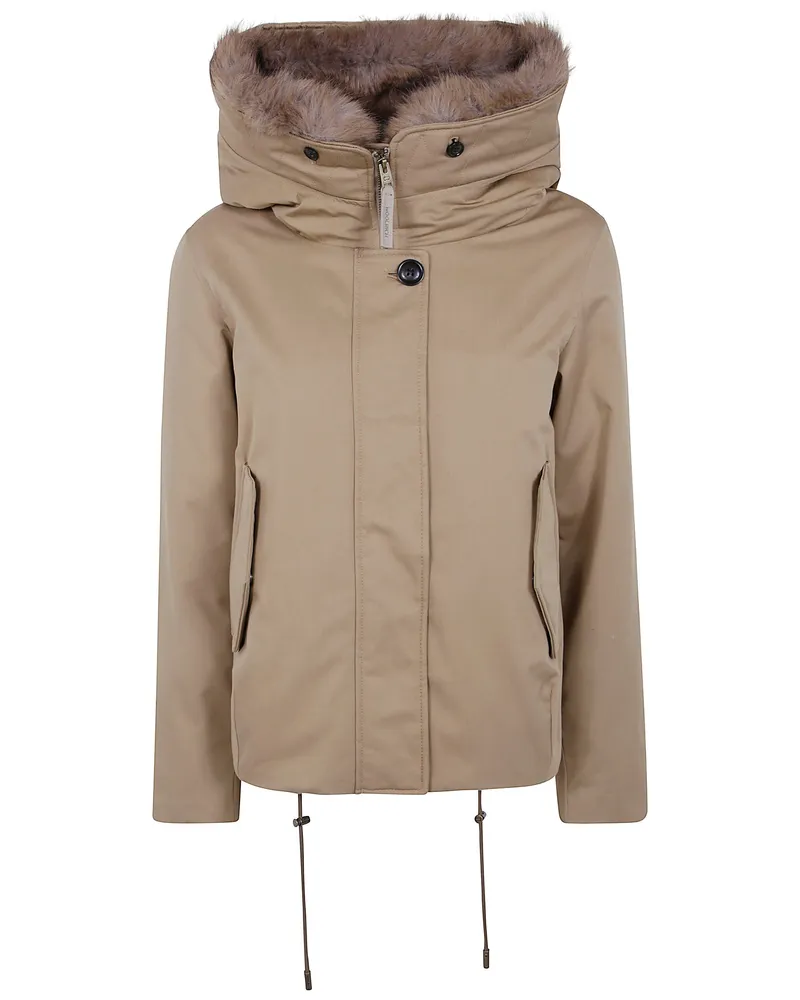 Woolrich Short Parka "Best Cotton Faux Fur Beige