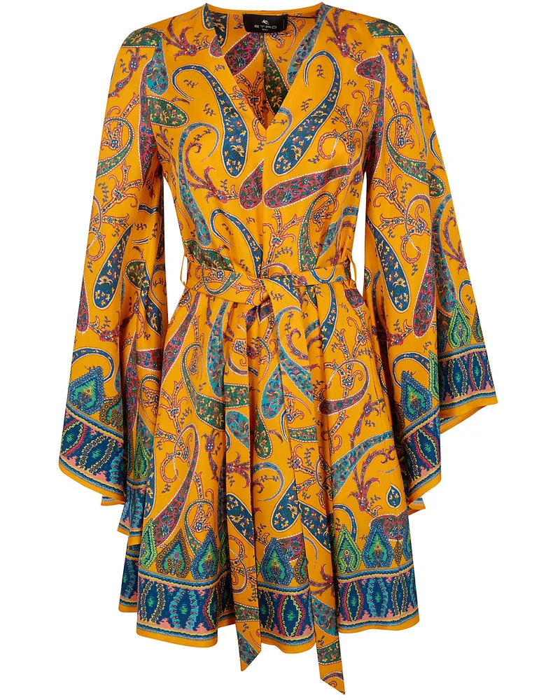 Etro Printed Mini Dress Yellow