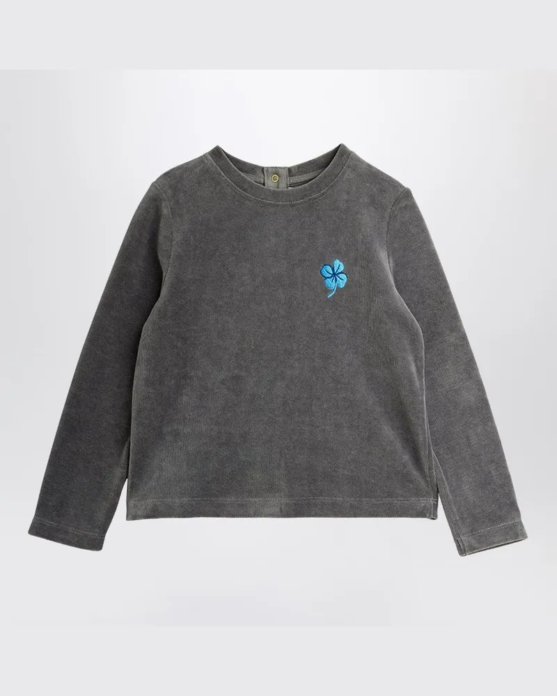Mini Rodini Grauer Samt-Rundhalspullover Grau