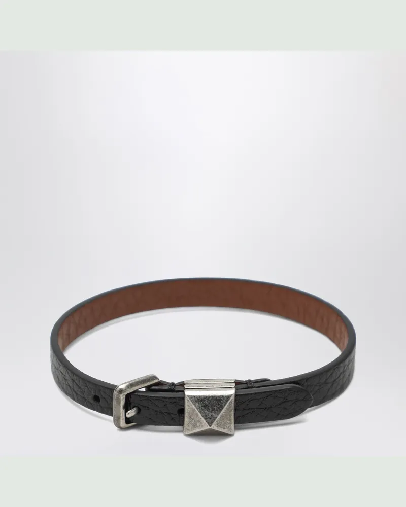Valentino Garavani Schwarzes Rockstud Armband aus Leder Black