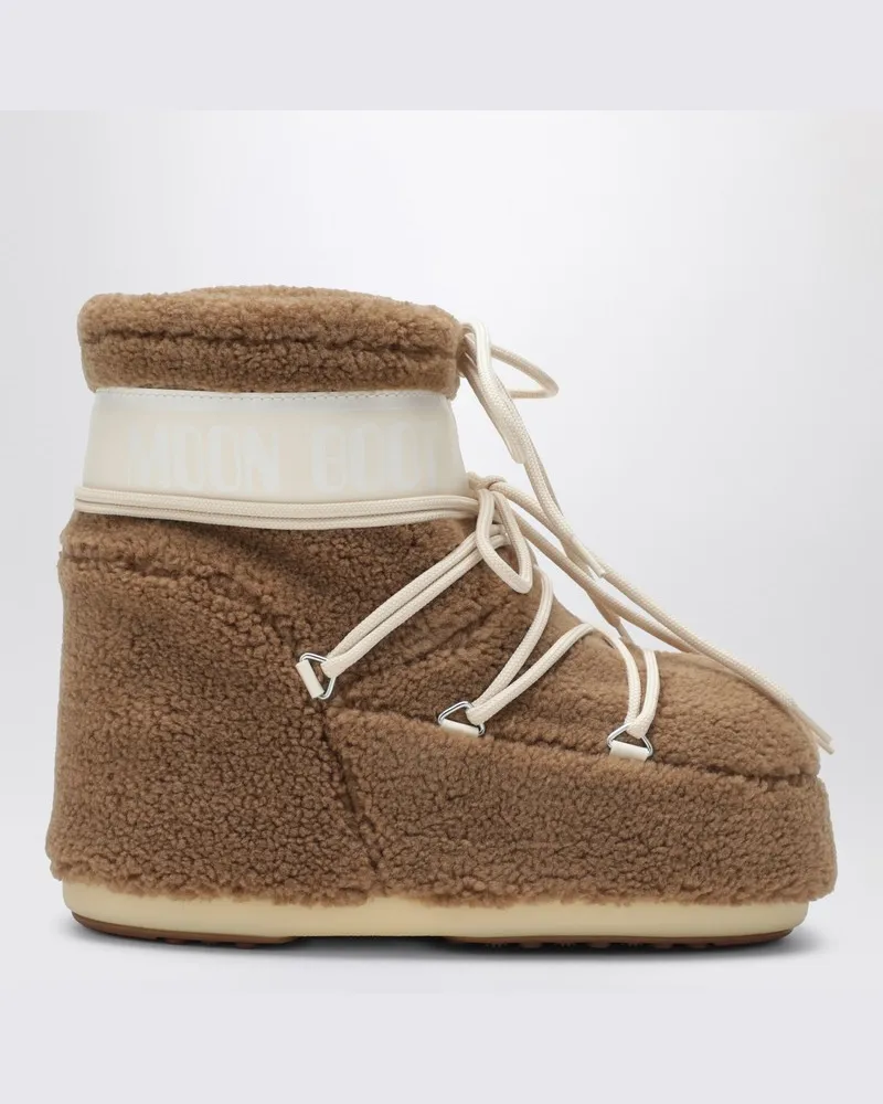 Moon Boot Icon Low Stiefel aus Kamel-Teddy-Stoff Beige