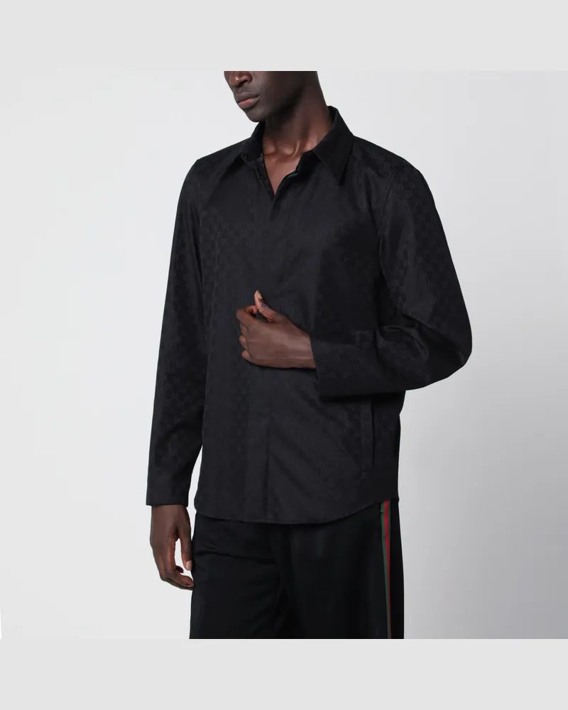 Gucci Schwarzes GG Supreme Baumwollhemd Black