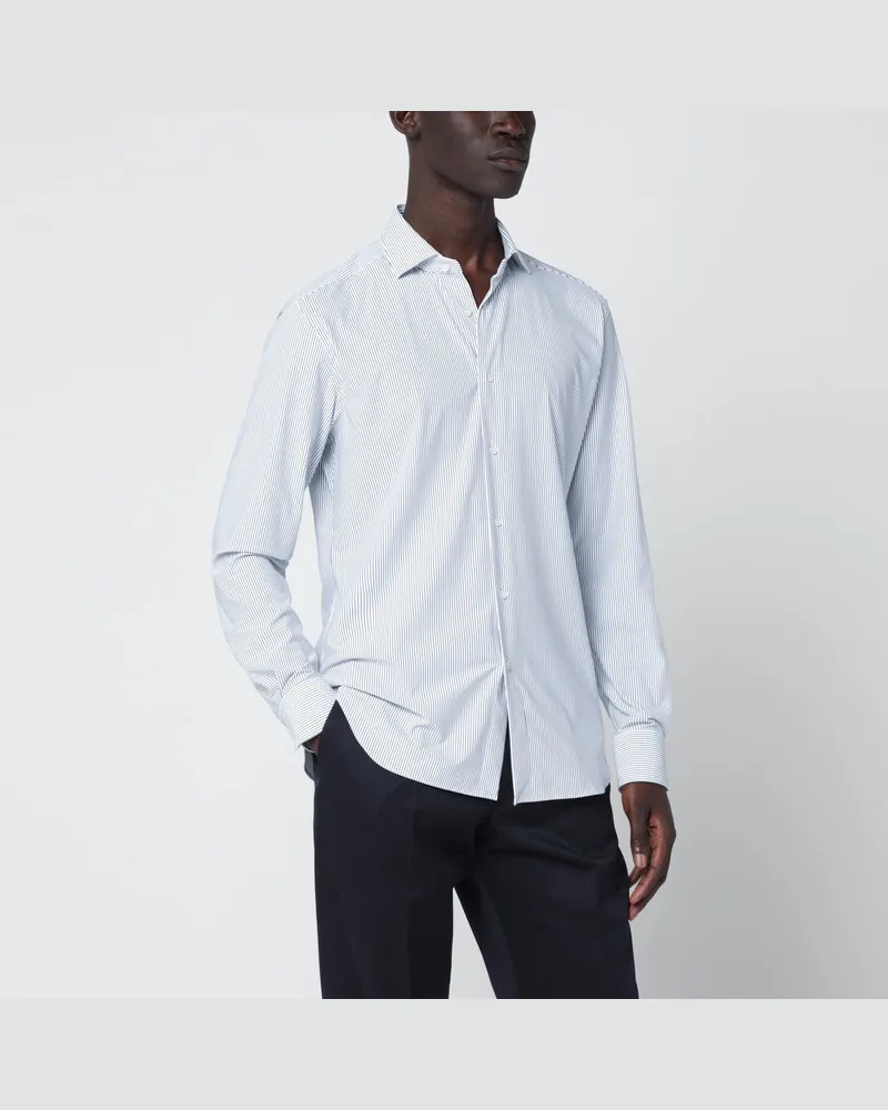 XACUS Weißes gestreiftes Tailor-Fit-Hemd 