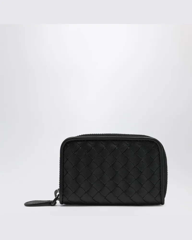 Bottega Veneta Kleines schwarzes Intrecciato Zip-Around Portemonnaie Schwarz