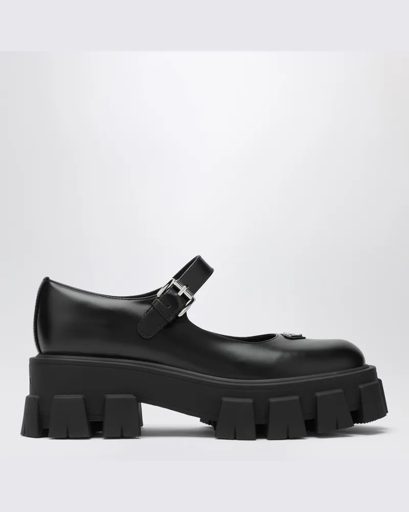 Prada Schwarze Leder Monolith Ballerinas Schwarz