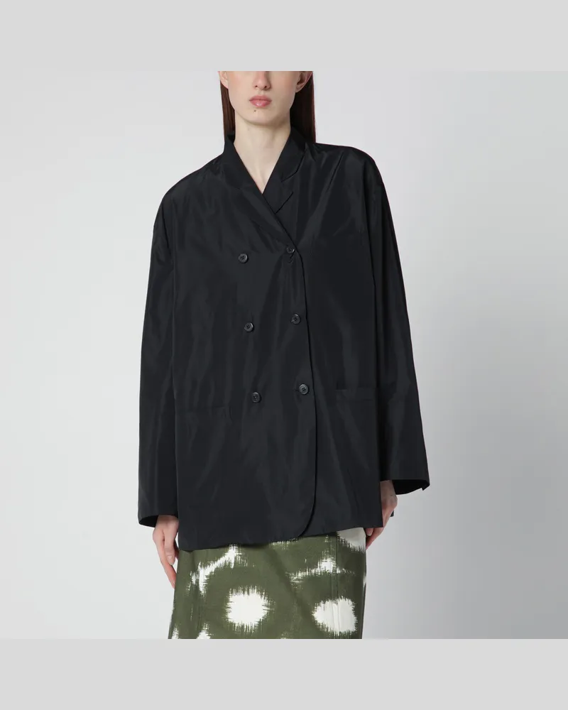 Prada Schwarze zweireihige Jacke aus technischem Taft Black