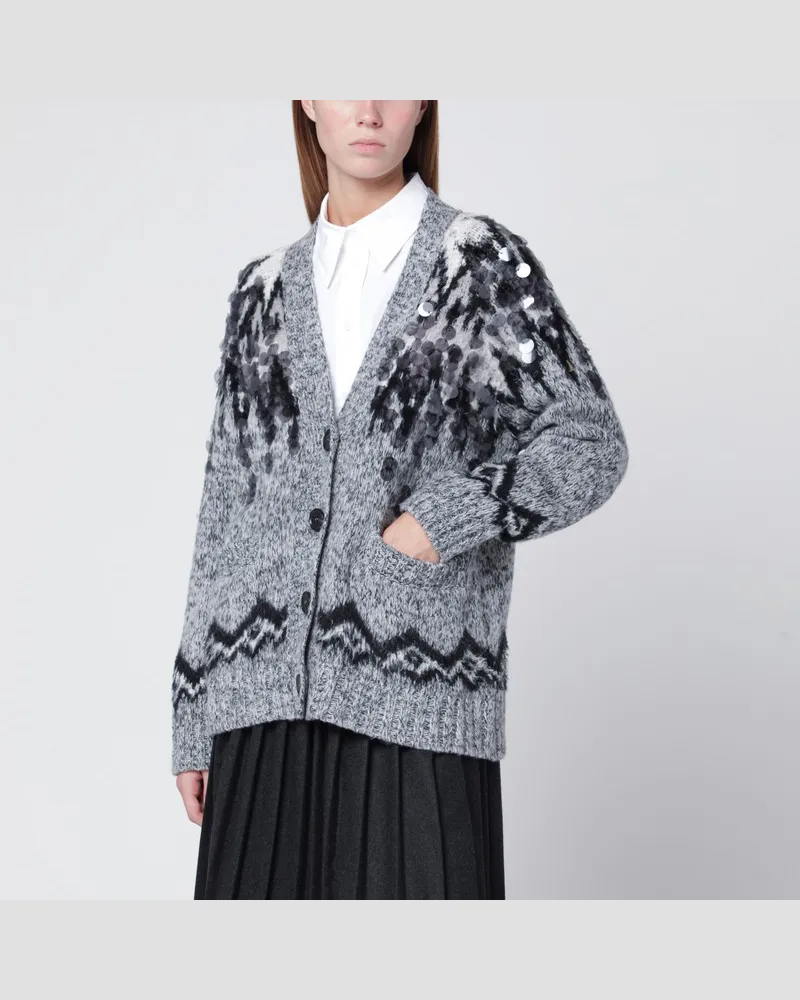 Roberto Collina Grauer Cardigan aus Wollmischung mit Pailletten Grau