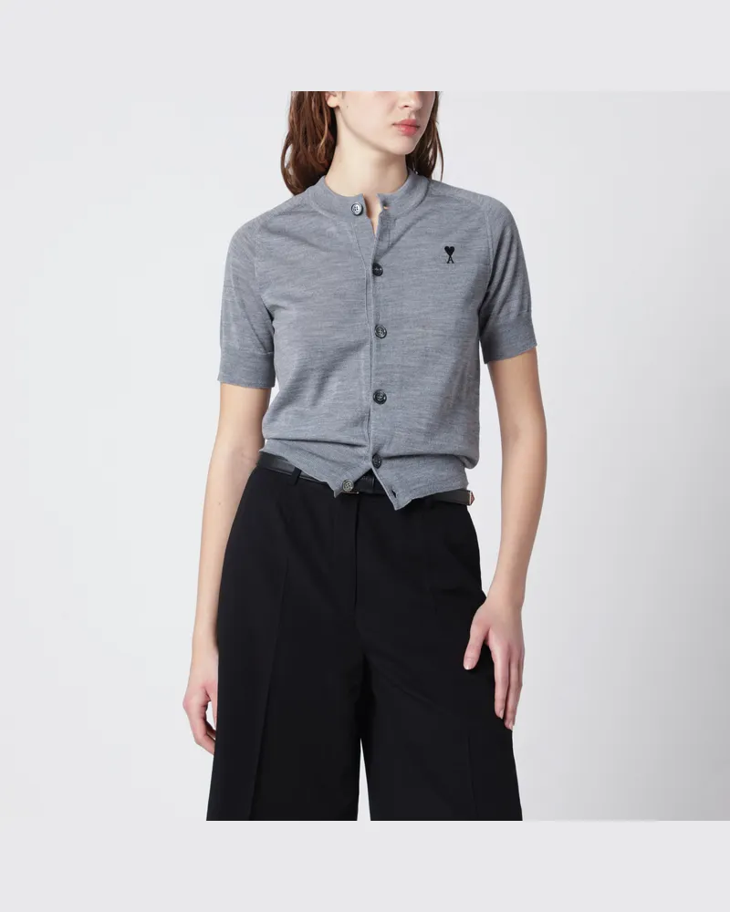 AMI Paris Grauer Ami De Coeur Cardigan aus Wolle Grey