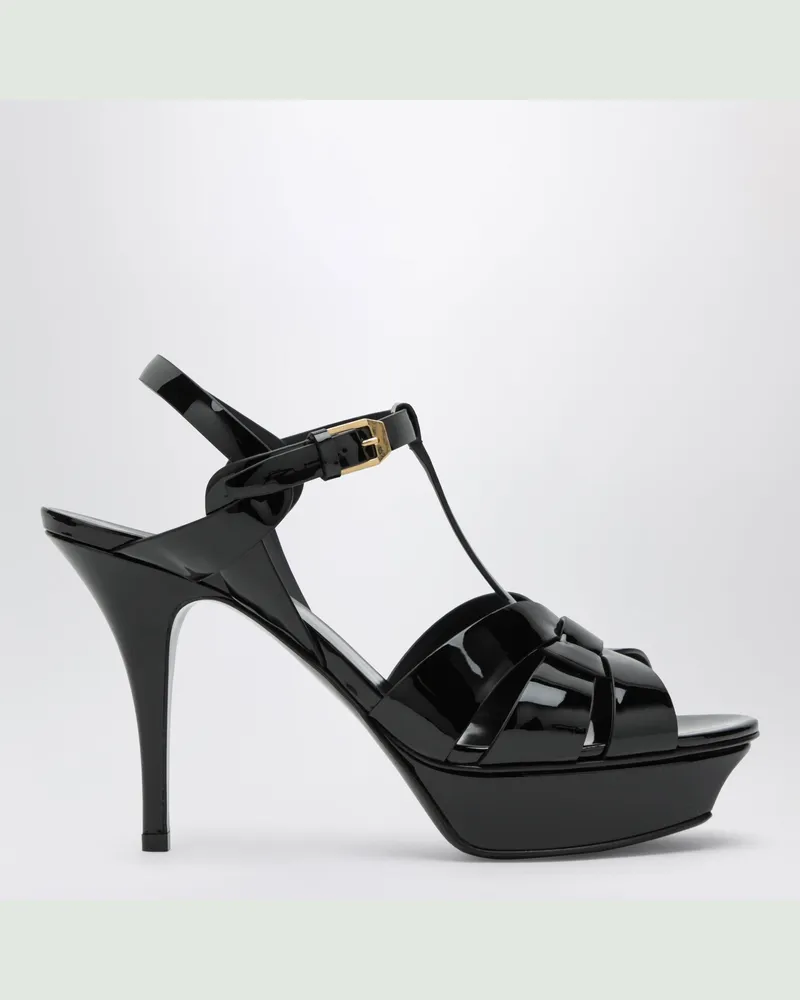Saint Laurent Plateau-Sandalen Tribute aus Lackleder in Schwarz Black