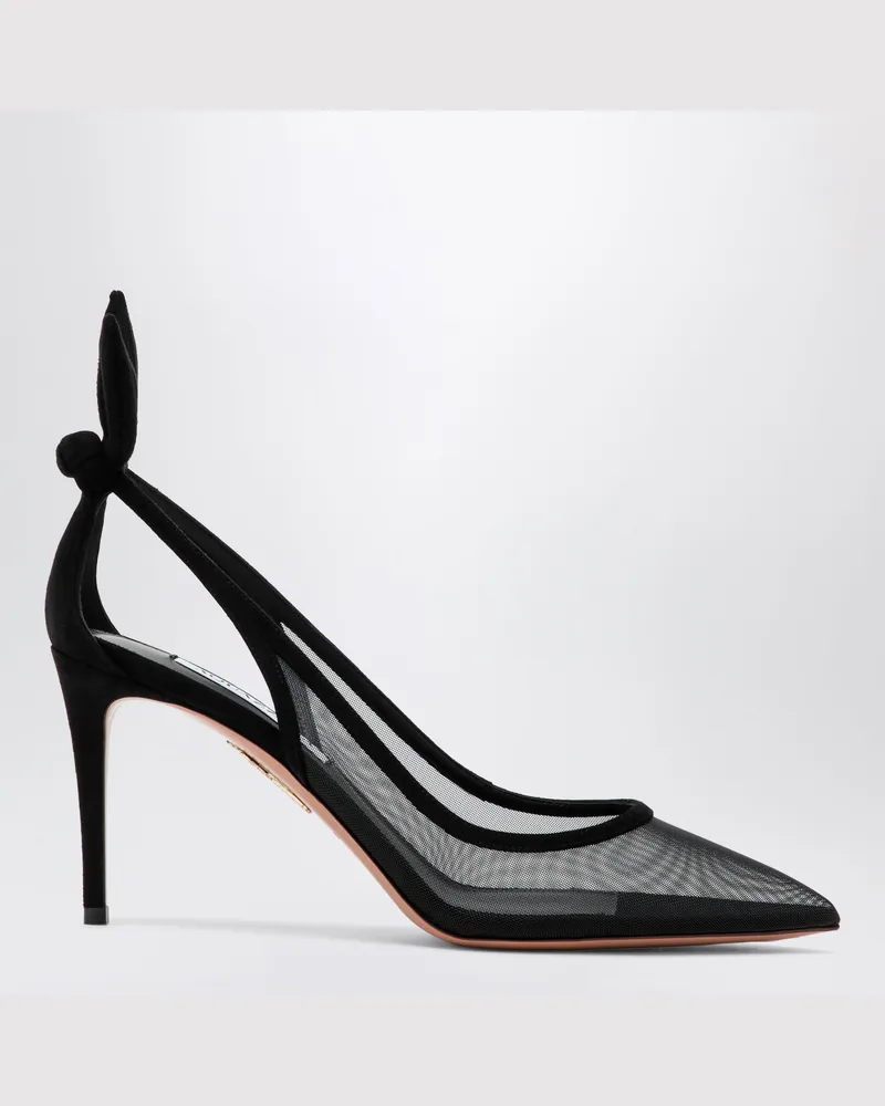 Aquazzura Schwarze Pumps mit Schleife aus Netzstoff Black