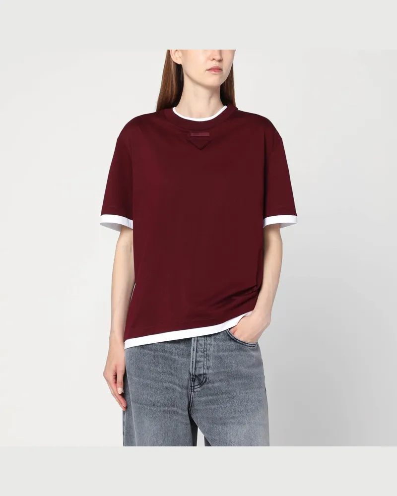 Prada Amaranthfarbenes T-Shirt aus Baumwolljersey Burgunderrot