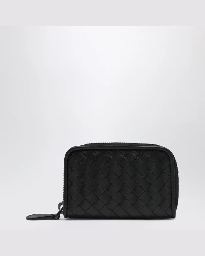 Bottega Veneta Kleines schwarzes Intrecciato Zip-Around Portemonnaie Black