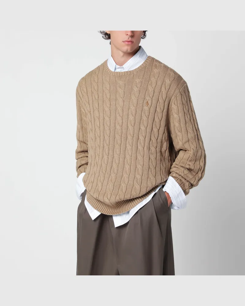 Ralph Lauren Beiger Zopfmusterpullover aus Baumwolle Black