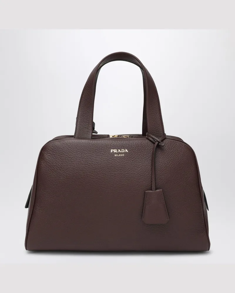 Prada Große braune Ledertasche im Duffle-Stil Brown