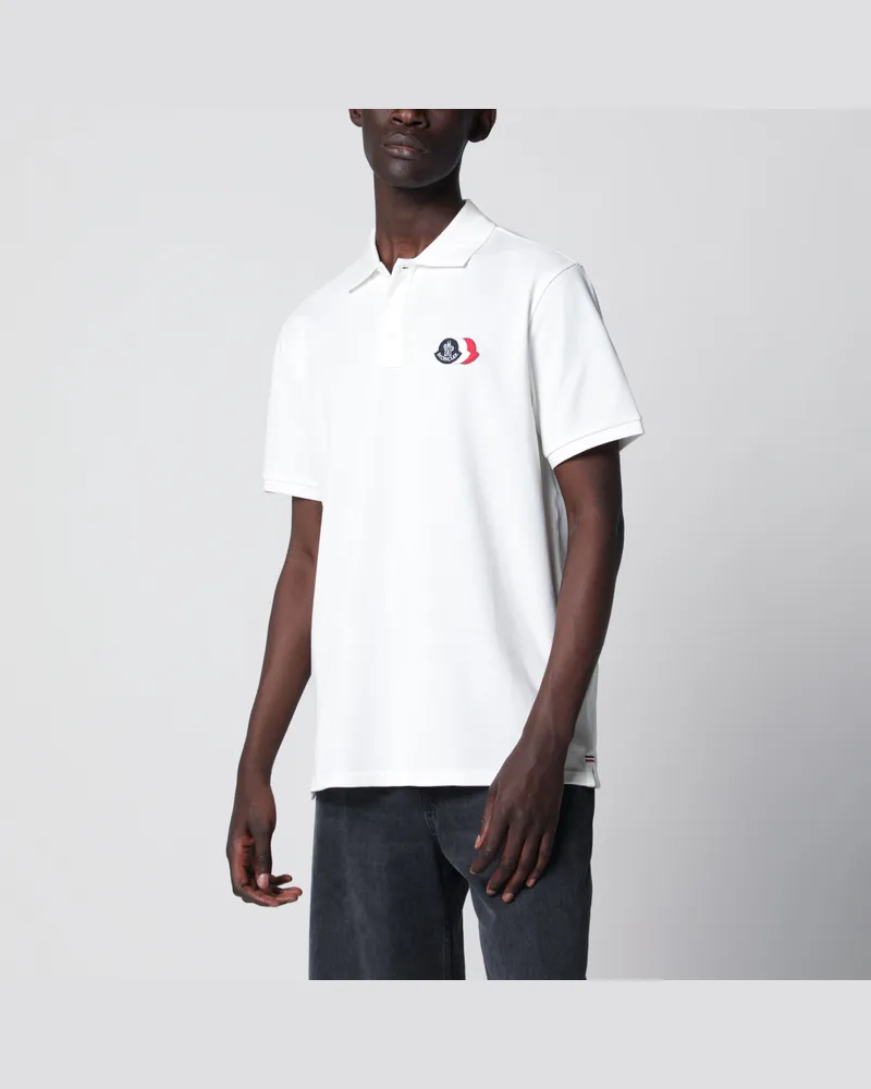 Moncler Weißes Baumwoll-Poloshirt mit Dreifachwappen-Logo-Patch White