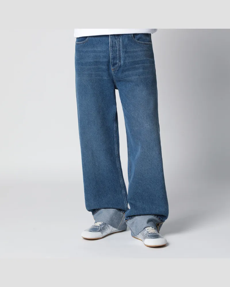Bottega Veneta Jeans mit weitem Bein und Umschlag aus Indigo-Denim Blue