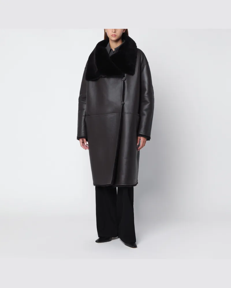 Totême Übergroßer dunkelbrauner Schaffellmantel Brown