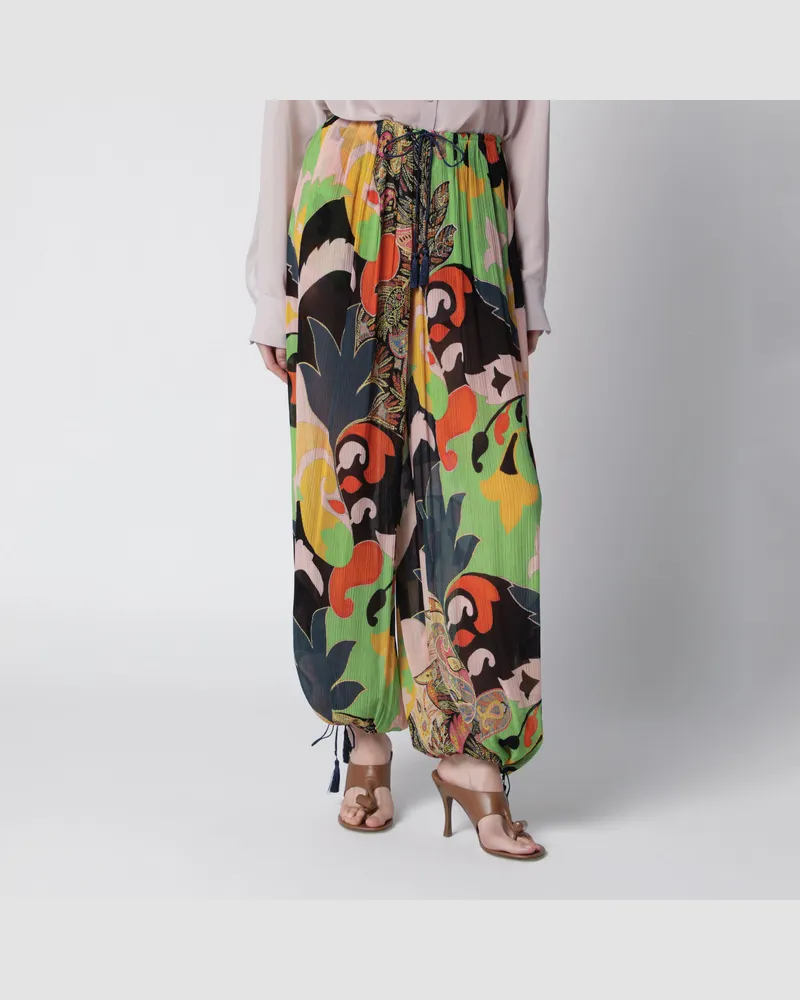 Etro Weite Hose aus bedruckter Seide Green