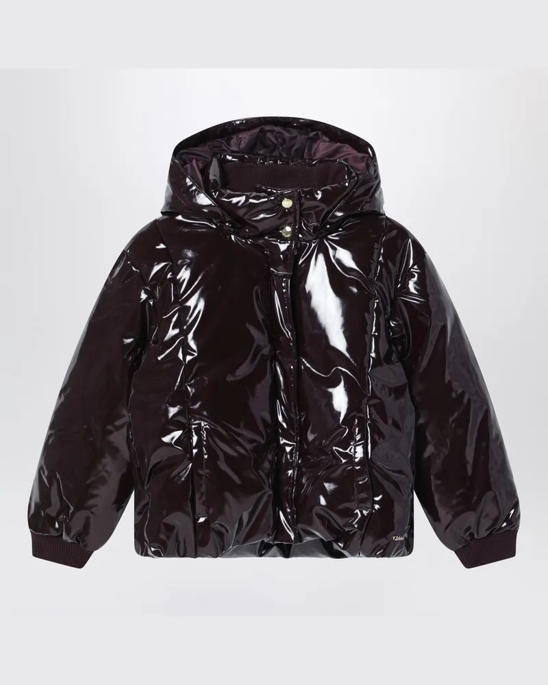 Chloé Glänzende bordeauxfarbene Daunenjacke Orange