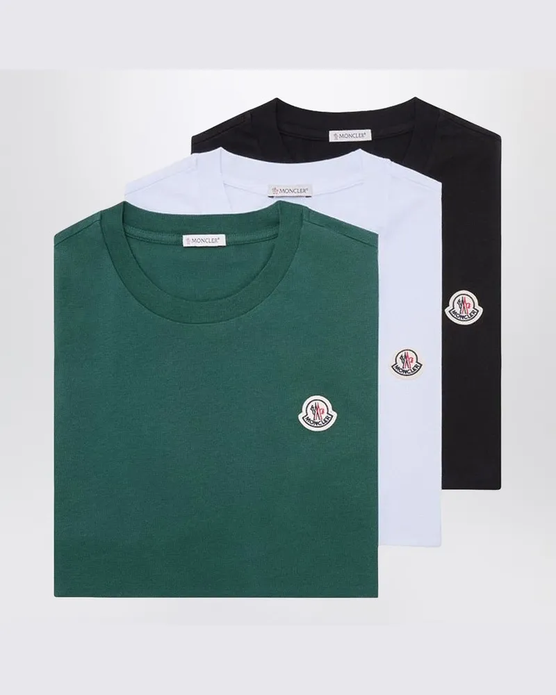 Moncler Set aus drei Baumwoll-T-Shirts mit Logo-Patch Mehrfarbig