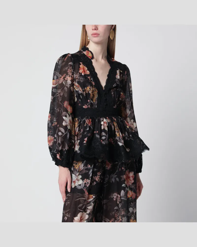 Zimmermann Schwarze Carousel Peplum-Bluse aus Spitze Black