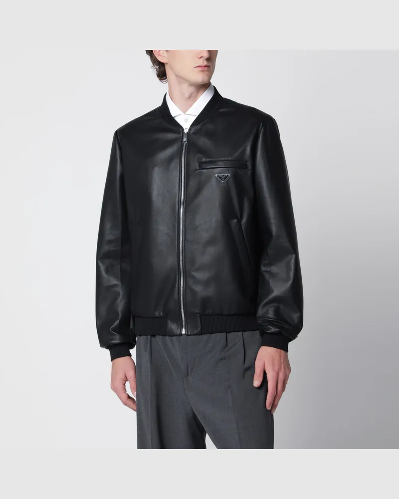 Prada Schwarze Bomberjacke aus Leder mit Reißverschluss Black