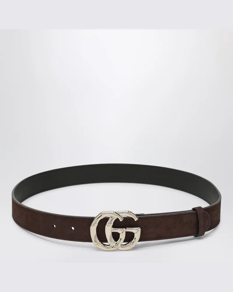 Gucci Brauner Wildledergürtel mit GG Marmont Bambus-Schnalle Braun