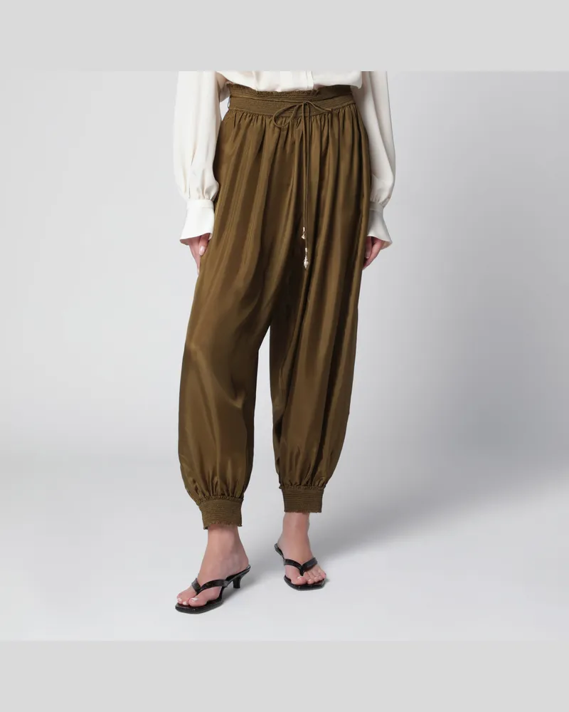 Zimmermann Haremshose aus Habotai-Seide in Oliv Green