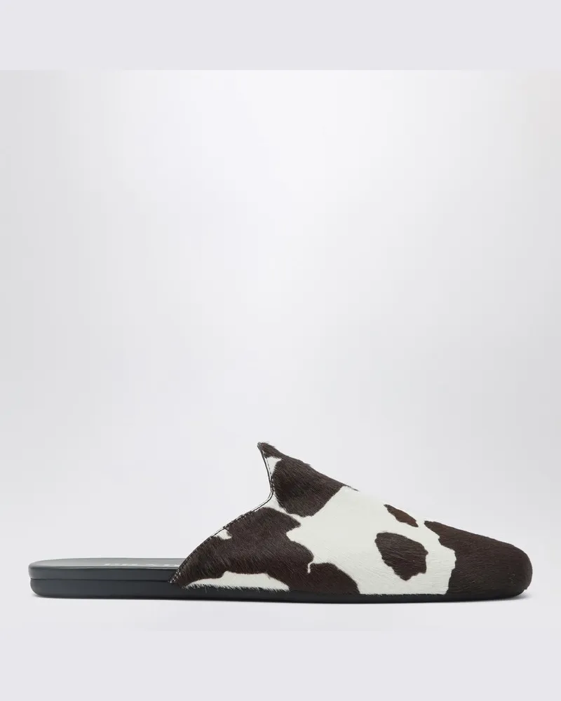 Prada Weiße/dunkelbraune Sabots mit Animal-Print Weiß