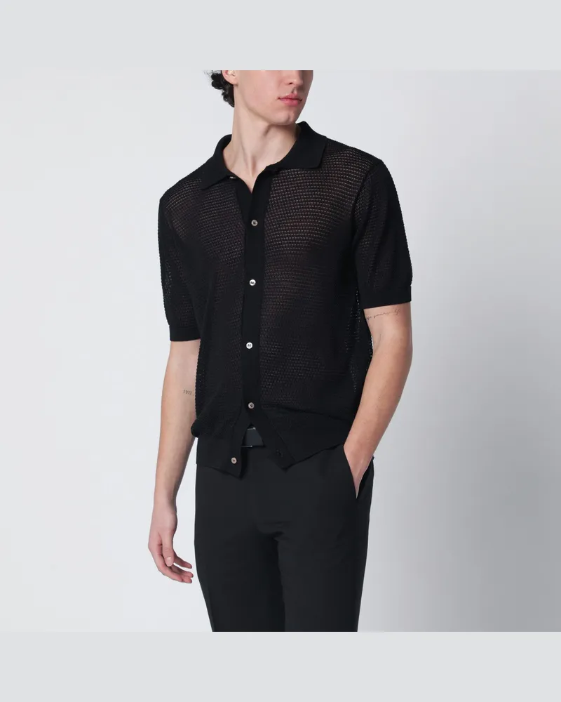 Tagliatore Schwarzer Cardigan aus Baumwolle mit Ajourmuster Black