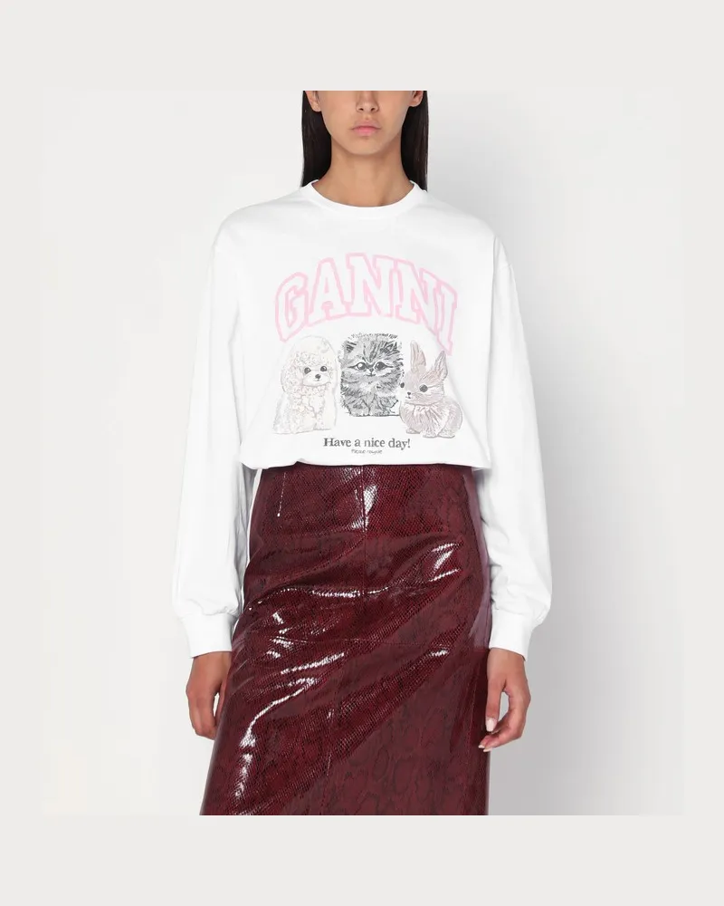 Ganni Weißer Pullover mit Logodruck Weiß