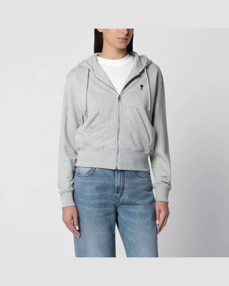AMI Paris Hellgraues Ami de Coeur Sweatshirt aus Baumwolle mit Reißverschluss Grey