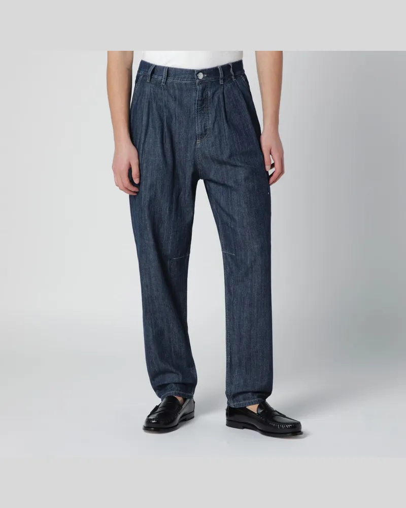 Brunello Cucinelli Blaue Slim-Jeans aus Denim mit Abnähern Blau