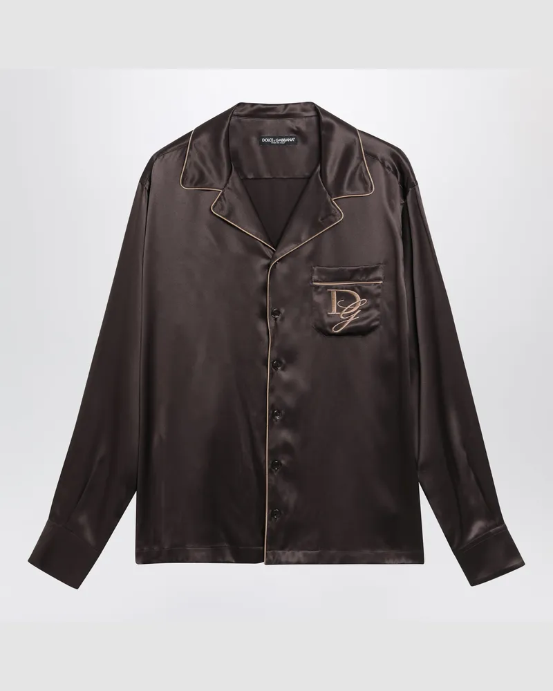 Dolce & Gabbana Vanity-Hemd aus Seide mit Logo-Stickerei in Braun/Grau Brown