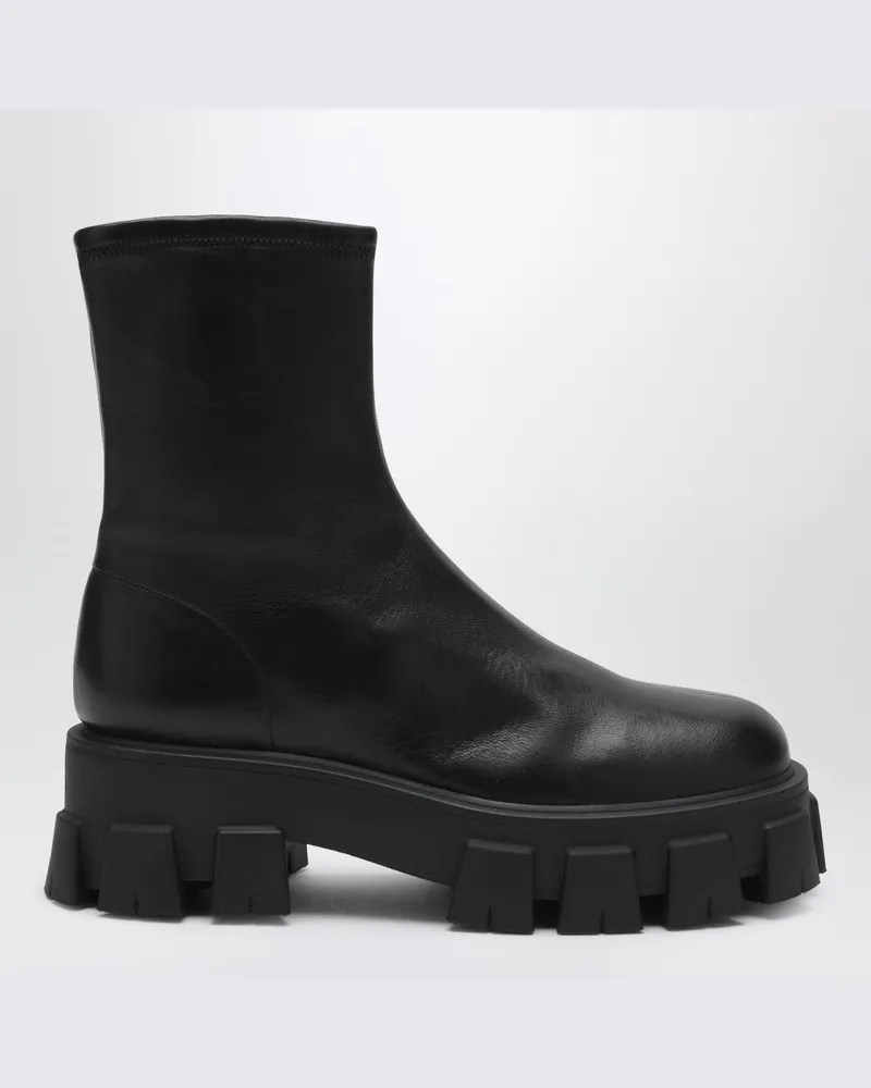 Prada Schwarze Monolith Stiefeletten aus Stretch-Nappaleder Schwarz