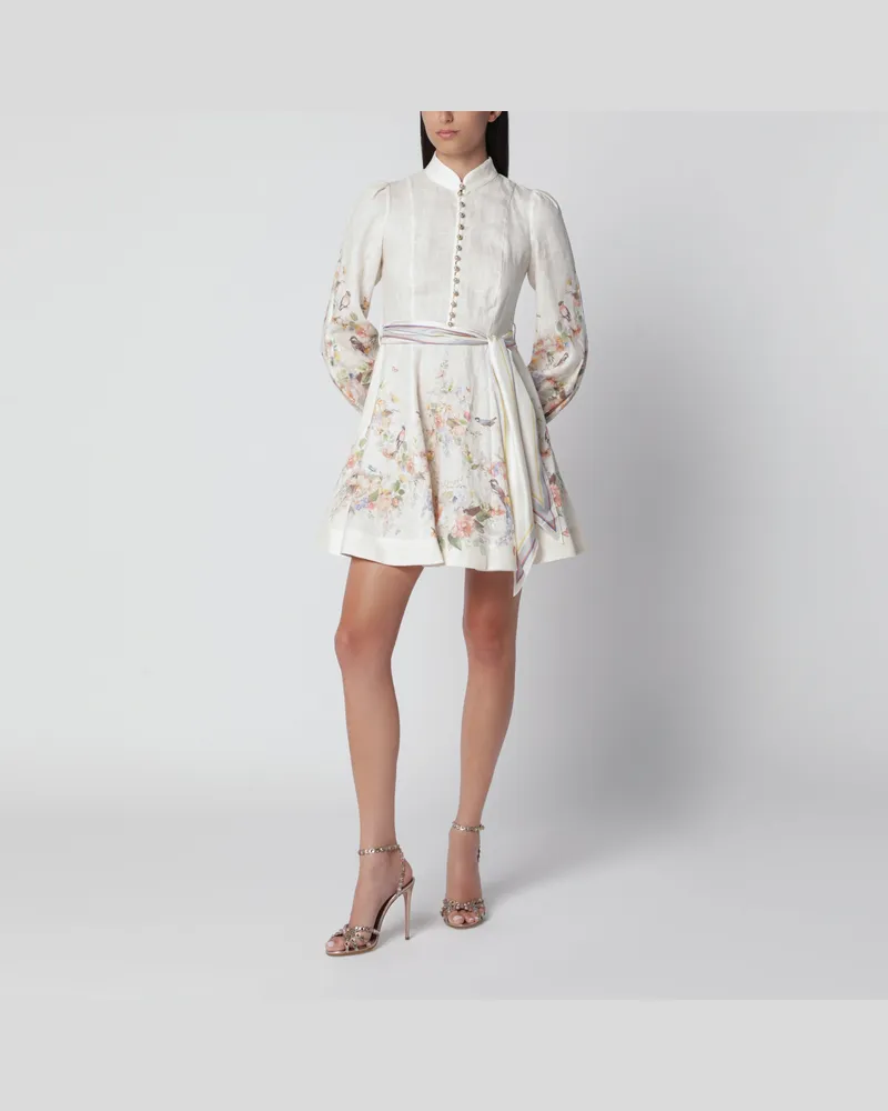 Zimmermann Valiant Minikleid aus Leinen mit Print in Cream Bouquet Multicolor