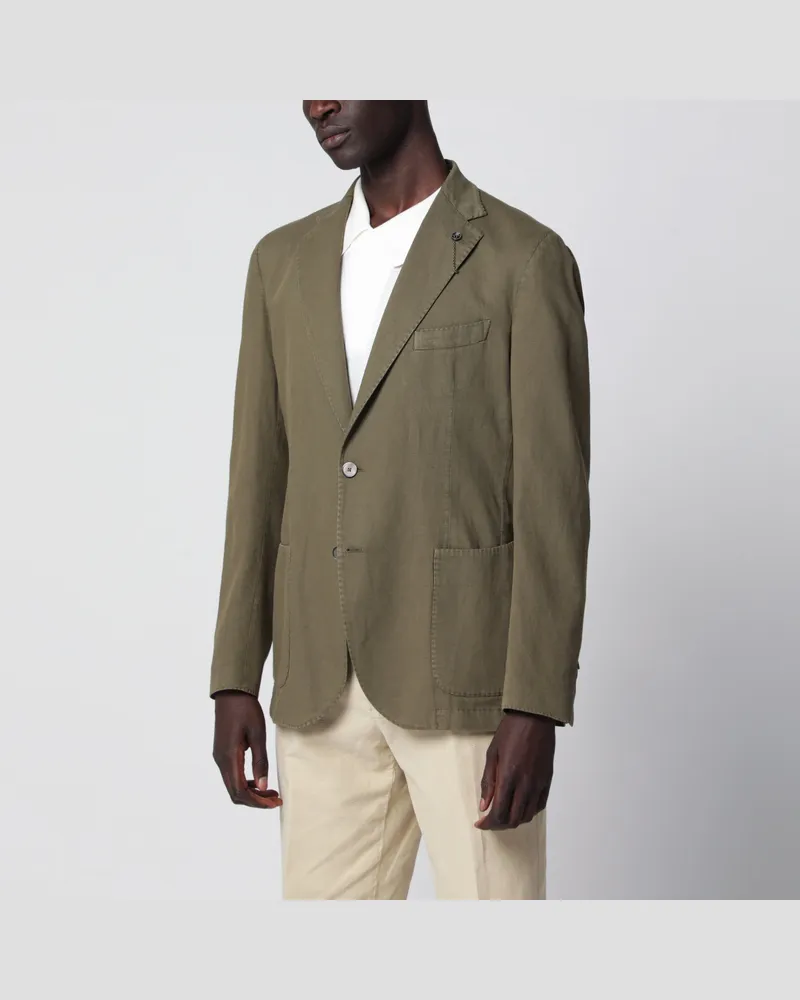 Biagio Santaniello Olive Green Slim-Fit Single-Breasted Linen Blazer Green
