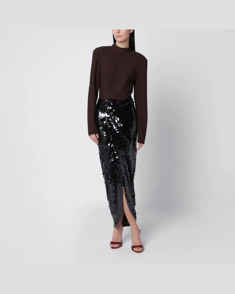ROTATE Birger Christensen Midikleid mit Knoten in Mole aus Polyester Brown