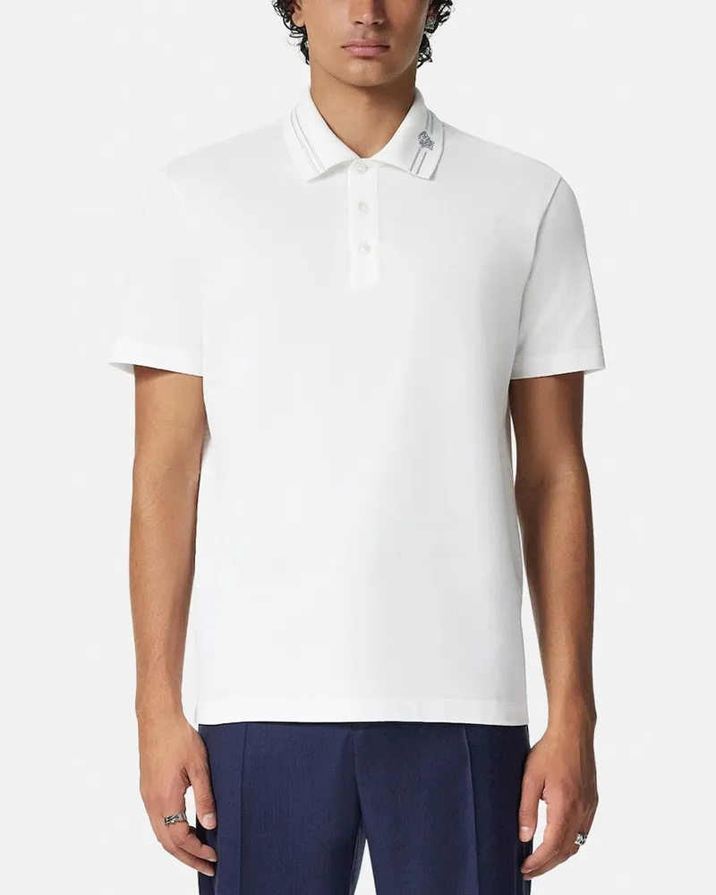 Versace Weißes Poloshirt mit Medusa-Stickerei White