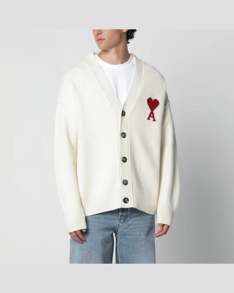 AMI Paris Ami De Coeur Strickjacke aus weißer Wolle White